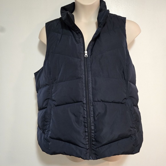 Lands End Plus Size 1X‎  (16/18)True Navy Blue Zip Puffer Vest Down with Pockets - Picture 1 of 8